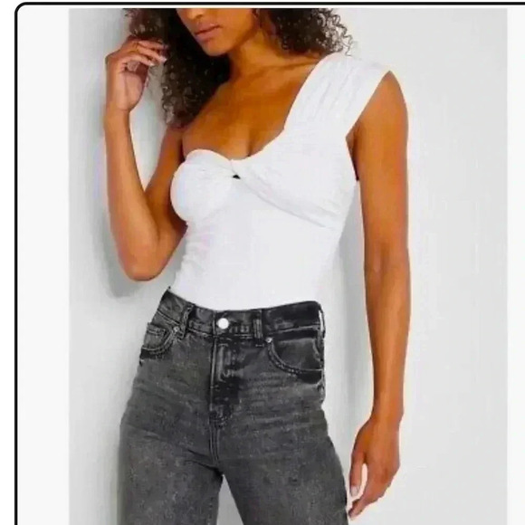 Express Body Contour Compression One Shoulder Twist Thong Bodysuit - Small - Picture 1 of 9